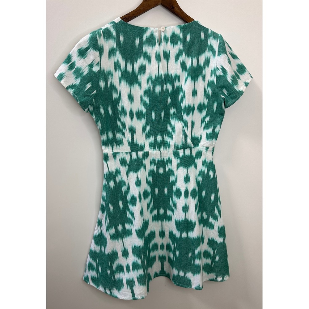 Vineyard Vines Green White Ikat Print Fit & Flare Short Sleeve Dress Size 10 - Picture 9 of 13